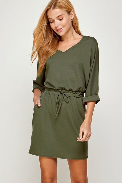 V neck elastic Waist Dress