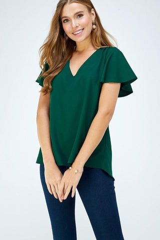 V Neck Flutter Sleeve Top