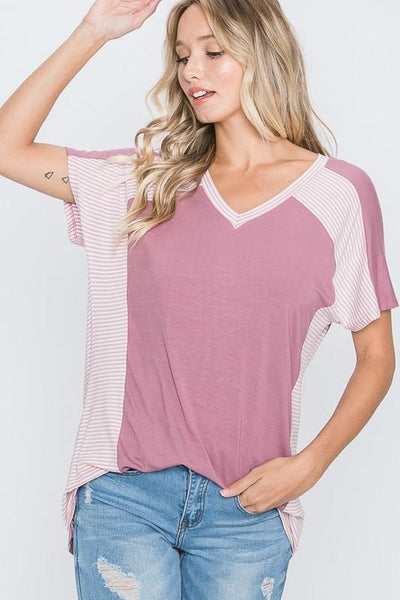 Solid and Stripe Contrast Top