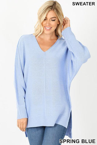 Ribbed Trim V Neck Light Weight Sweater