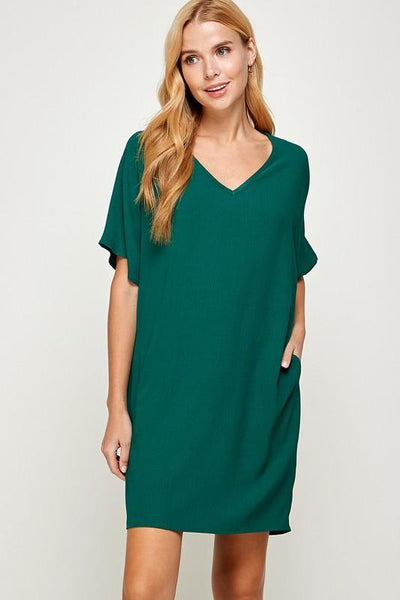 Solid V Neck Dress