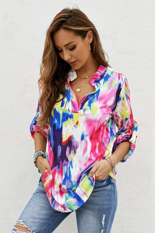 V Neck Tie Dye Top