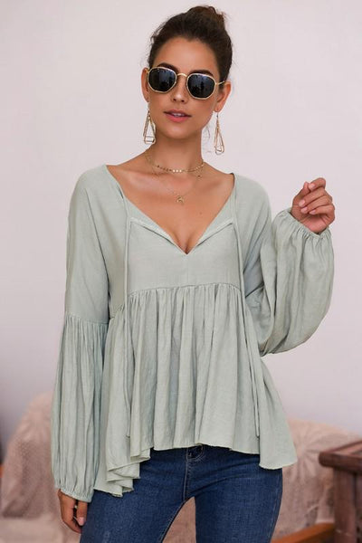 Tie Neck balloon Sleeve Top