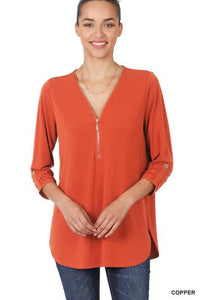 Front zip Top with Button Detail Sleeves