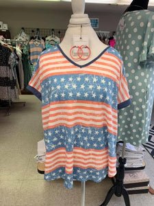 Flag Print Striped Top