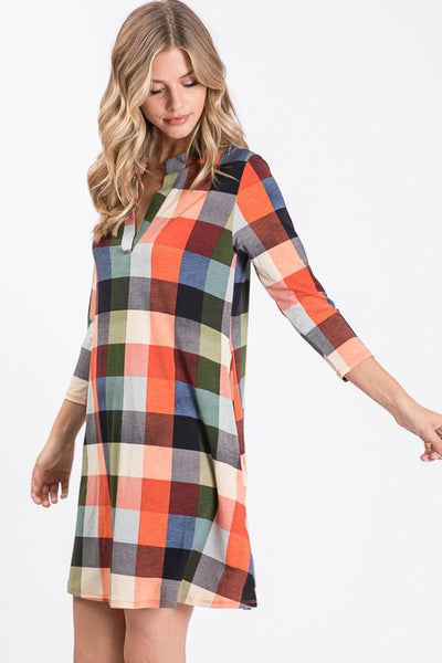 Plaid Print Collar Dress