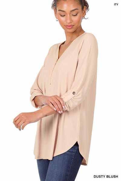 Front zip Top with Button Detail Sleeves