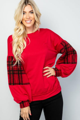 Long Bubble Sleeve Contrast Top