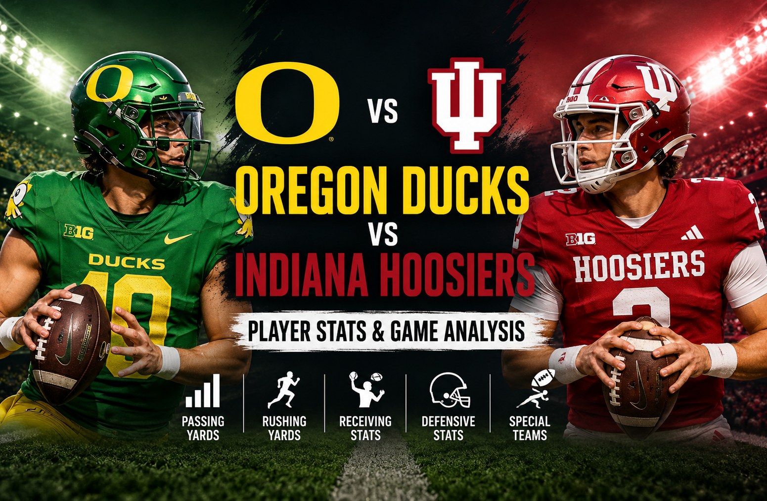 Oregon Ducks Football vs Indiana Hoosiers Football Match Player Stats