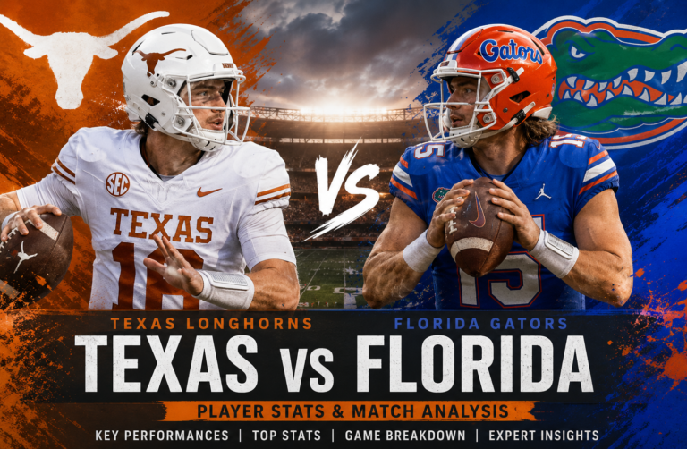 Texas Longhorns Football vs Florida Gators Football Match Player Stats